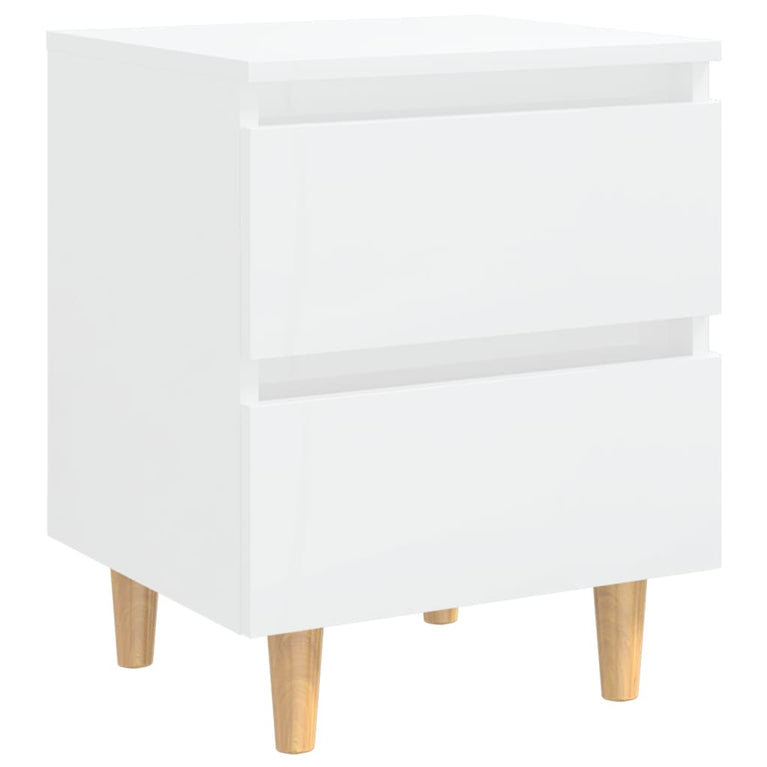 Nachtkastjes 2 st met houten poten 40x35x50 cm hoogglans wit MeubelReus