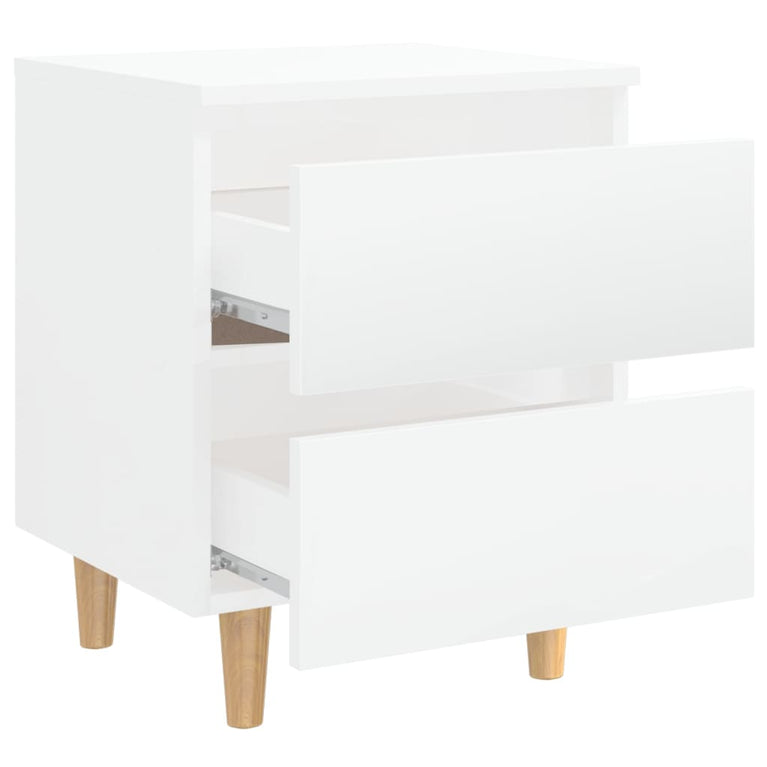 Nachtkastjes 2 st met houten poten 40x35x50 cm hoogglans wit MeubelReus
