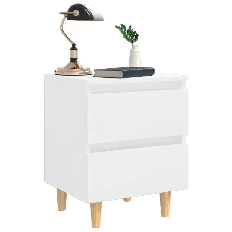 Nachtkastjes 2 st met houten poten 40x35x50 cm hoogglans wit MeubelReus