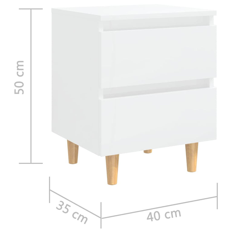 Nachtkastjes 2 st met houten poten 40x35x50 cm hoogglans wit MeubelReus