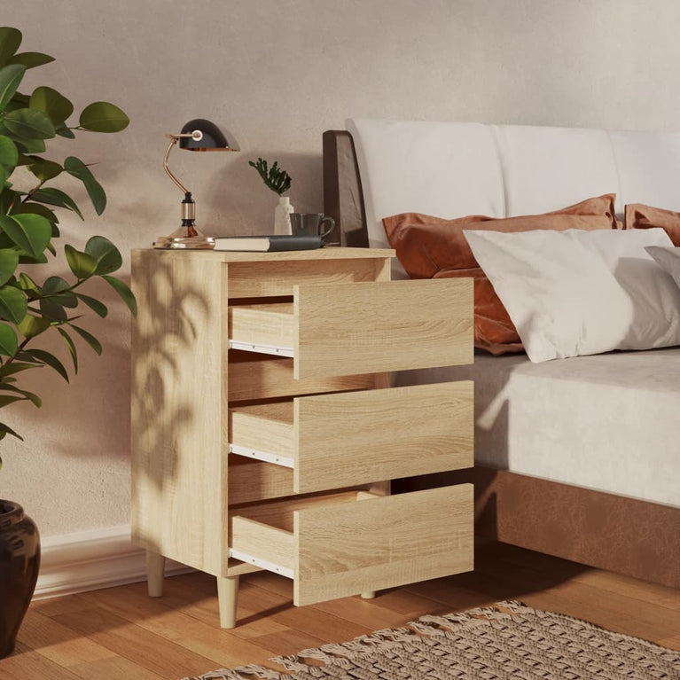 Nachtkastjes 2 st met houten poten 40x35x69 cm sonoma eiken