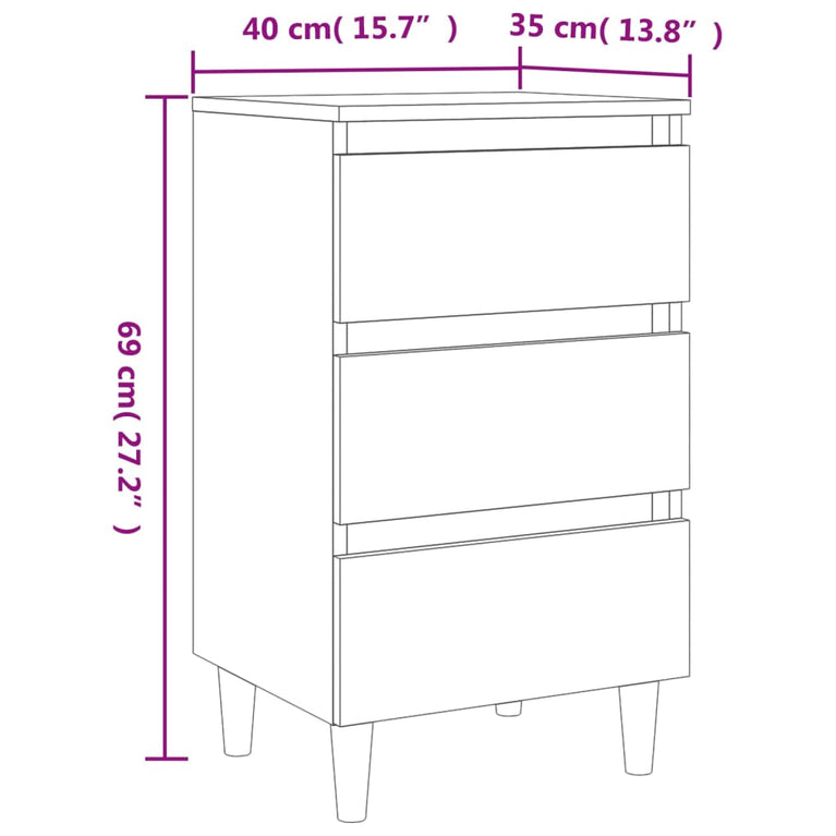 Nachtkastjes 2 st met houten poten 40x35x69 cm sonoma eiken