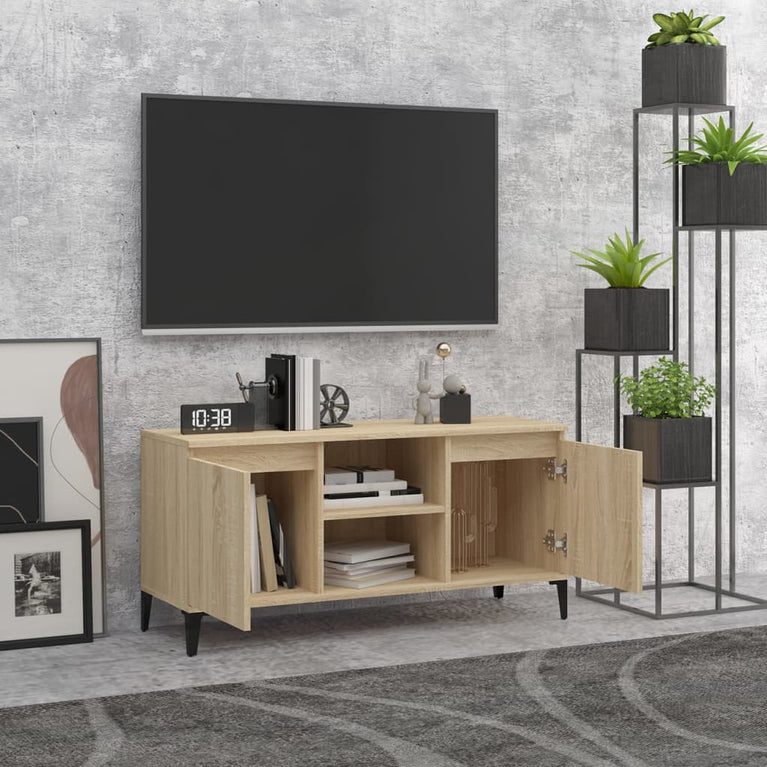 Tv-meubel met metalen poten 103,5x35x50 cm sonoma eikenkleurig MeubelReus