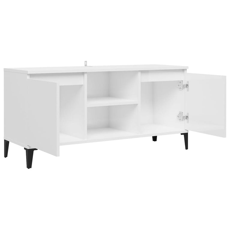 Tv-meubel met metalen poten 103,5x35x50 cm hoogglans wit