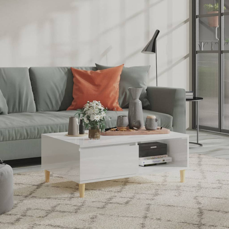 Salontafel 90x60x35 cm spaanplaat hoogglans wit MeubelReus