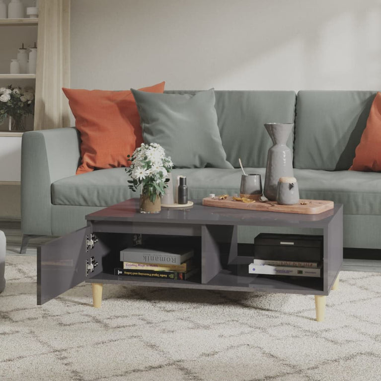 Salontafel 90x60x35 cm spaanplaat hoogglans grijs MeubelReus