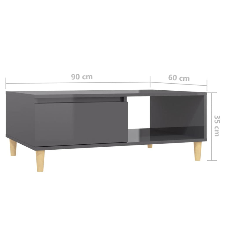 Salontafel 90x60x35 cm spaanplaat hoogglans grijs MeubelReus