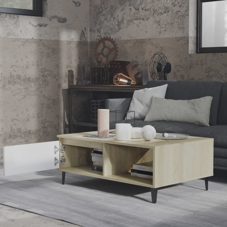 Salontafel 90x60x35 cm spaanplaat wit en sonoma eikenkleurig MeubelReus
