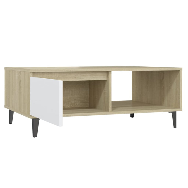 Salontafel 90x60x35 cm spaanplaat wit en sonoma eikenkleurig MeubelReus