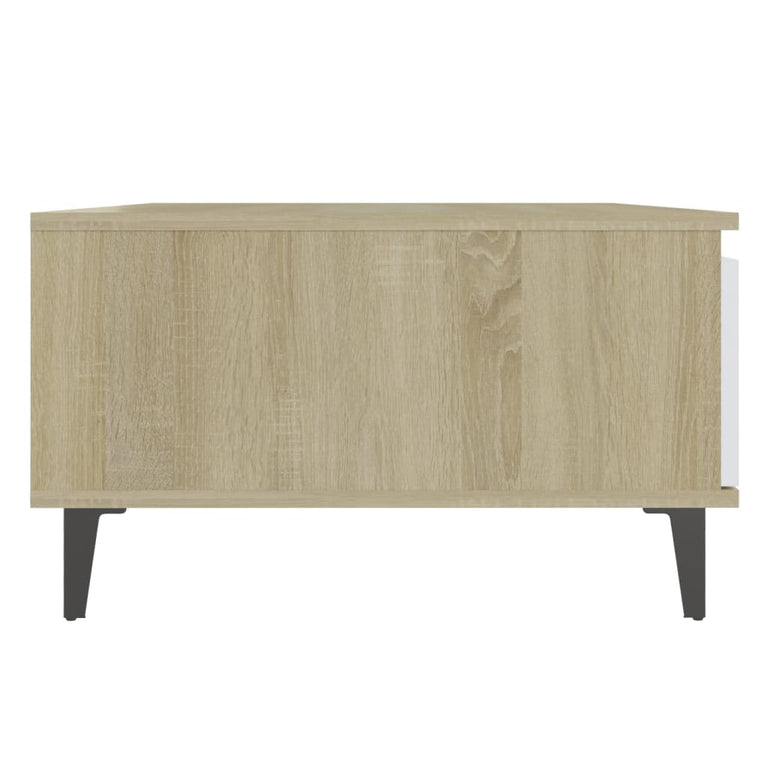 Salontafel 90x60x35 cm spaanplaat wit en sonoma eikenkleurig MeubelReus