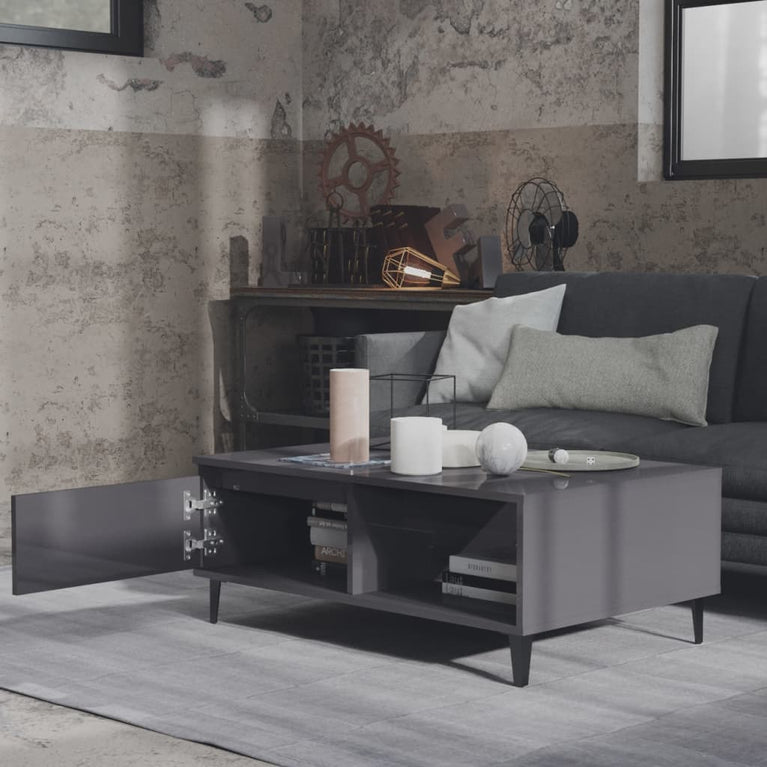 Salontafel 90x60x35 cm spaanplaat hoogglans grijs MeubelReus