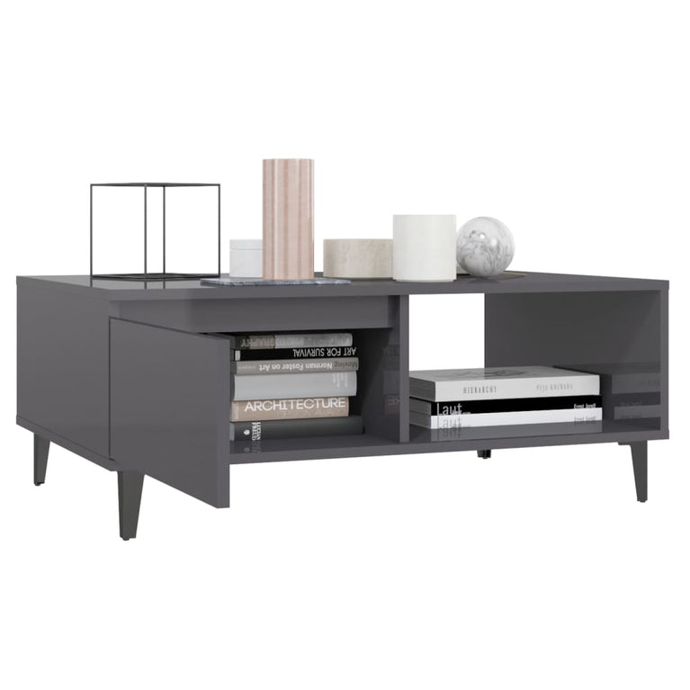 Salontafel 90x60x35 cm spaanplaat hoogglans grijs MeubelReus