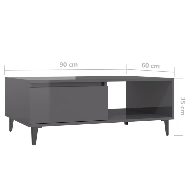 Salontafel 90x60x35 cm spaanplaat hoogglans grijs MeubelReus