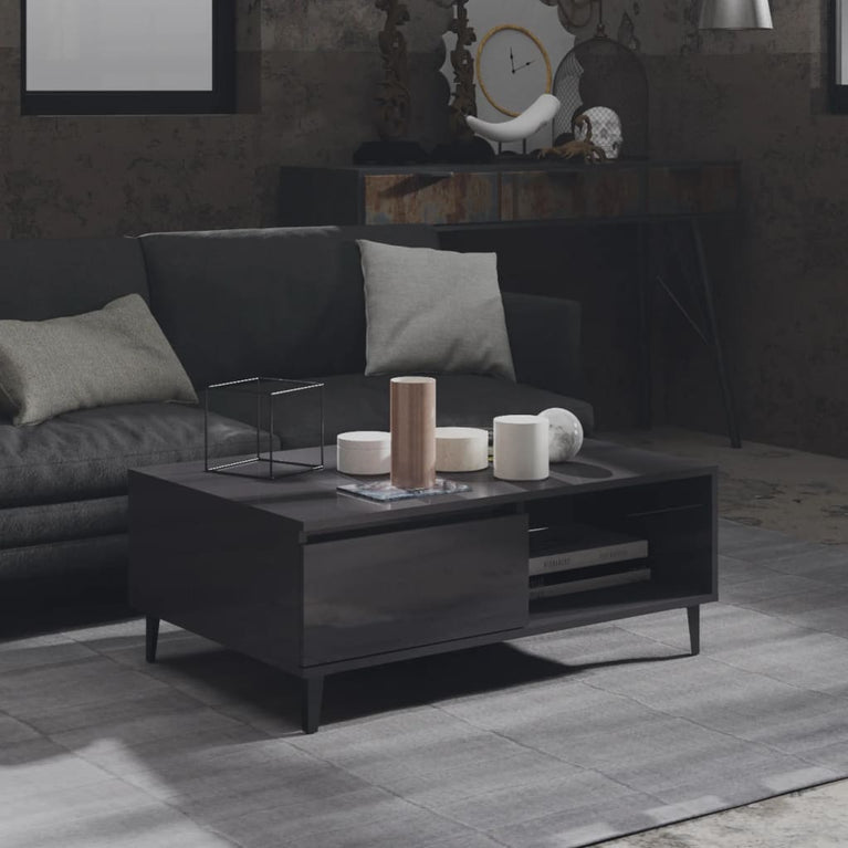 Salontafel 90x60x35 cm spaanplaat hoogglans grijs MeubelReus