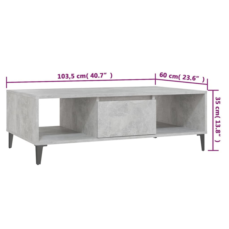 Salontafel 103,5x60x35 cm spaanplaat betongrijs MeubelReus