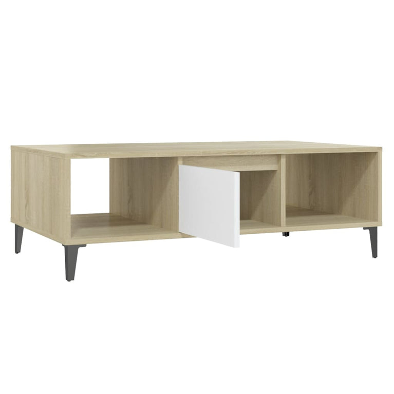 Salontafel 103,5x60x35 cm spaanplaat wit en sonoma eikenkleurig MeubelReus
