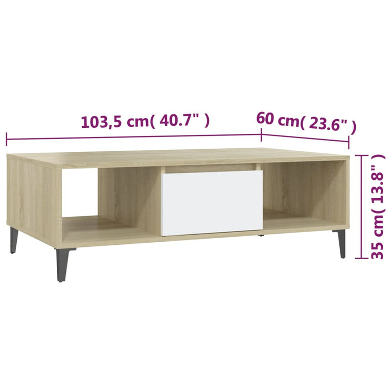 Salontafel 103,5x60x35 cm spaanplaat wit en sonoma eikenkleurig MeubelReus