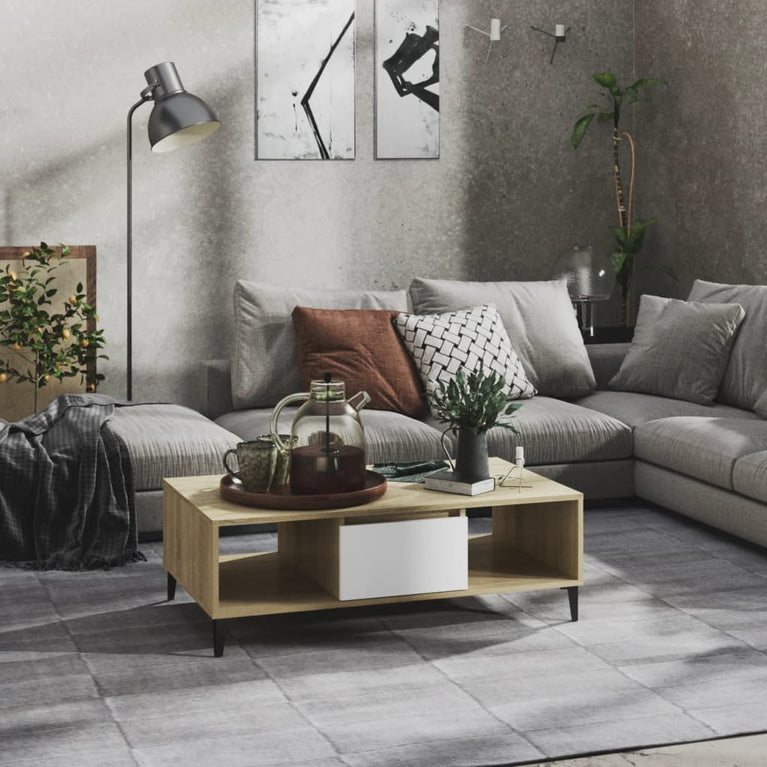 Salontafel 103,5x60x35 cm spaanplaat wit en sonoma eikenkleurig MeubelReus