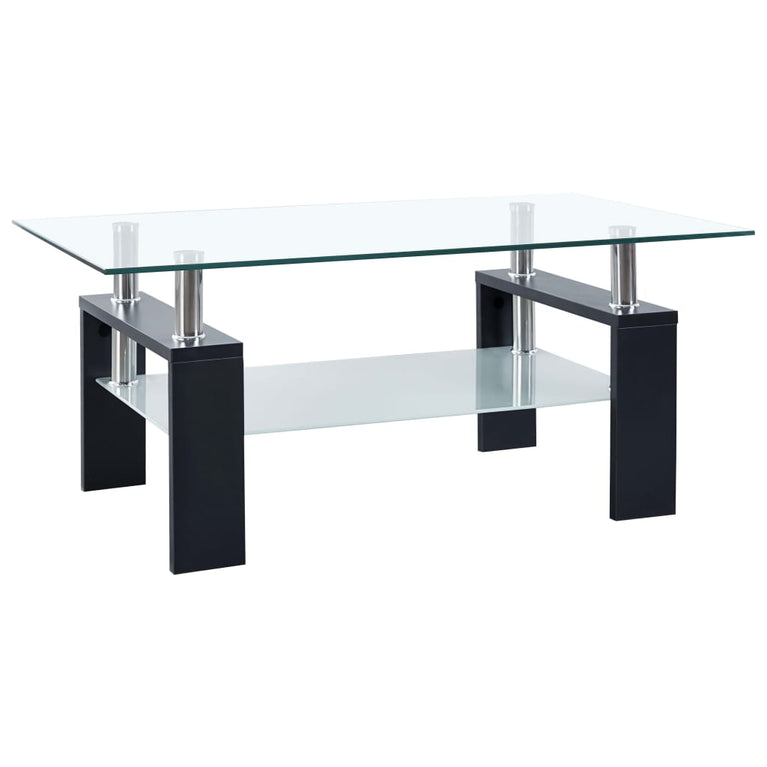 Salontafel 95x55x40 cm gehard glas transparant en zwart