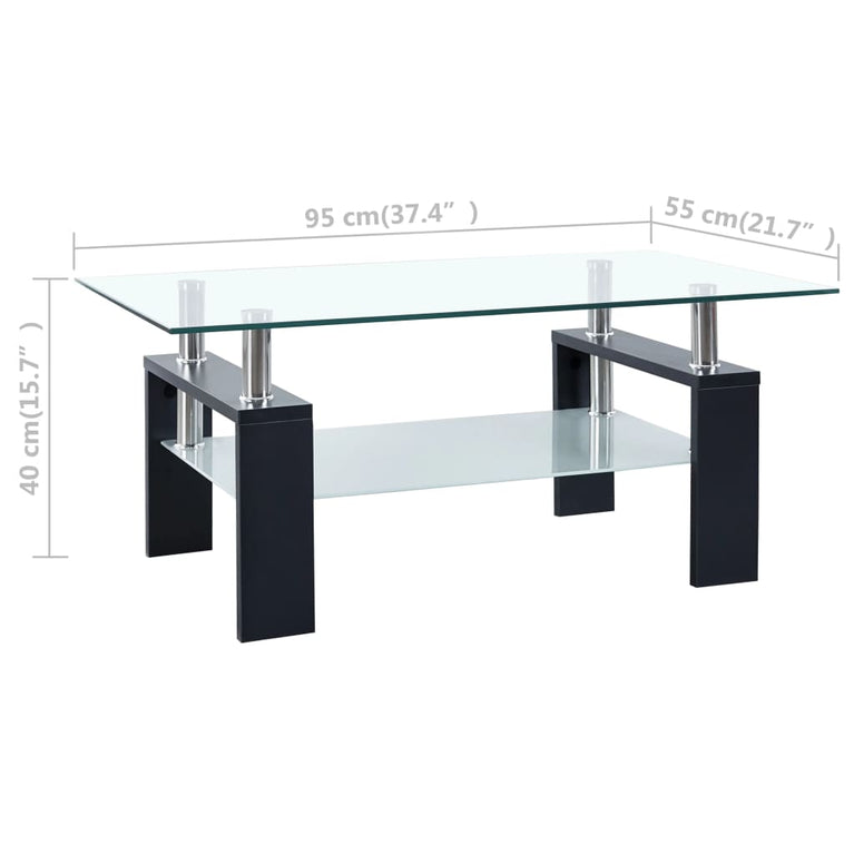 Salontafel 95x55x40 cm gehard glas transparant en zwart