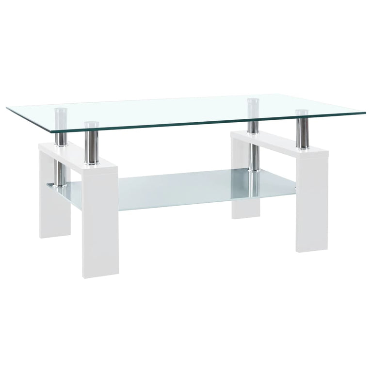 Salontafel 95x55x40 cm gehard glas transparant en wit