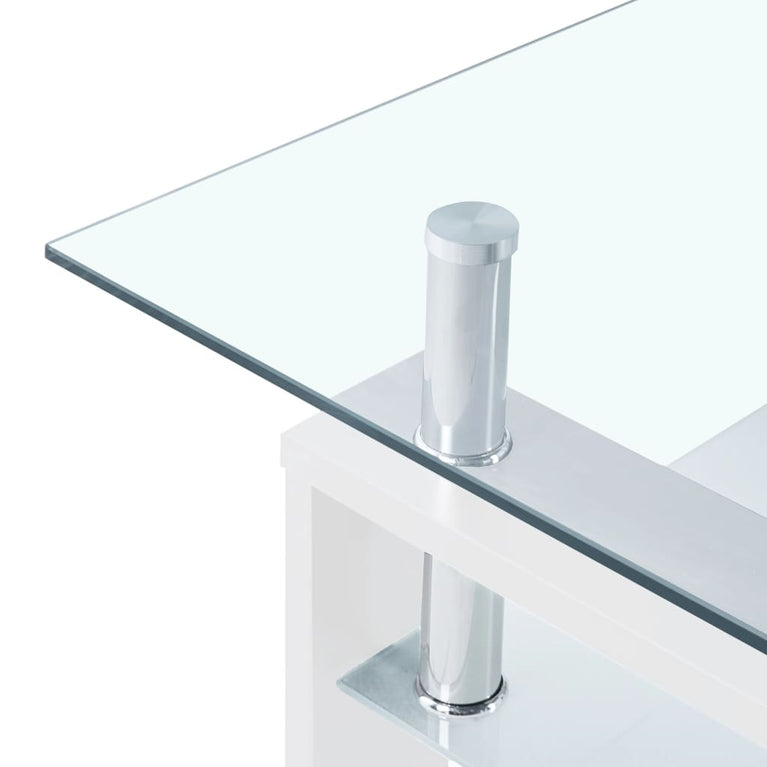 Salontafel 95x55x40 cm gehard glas transparant en wit