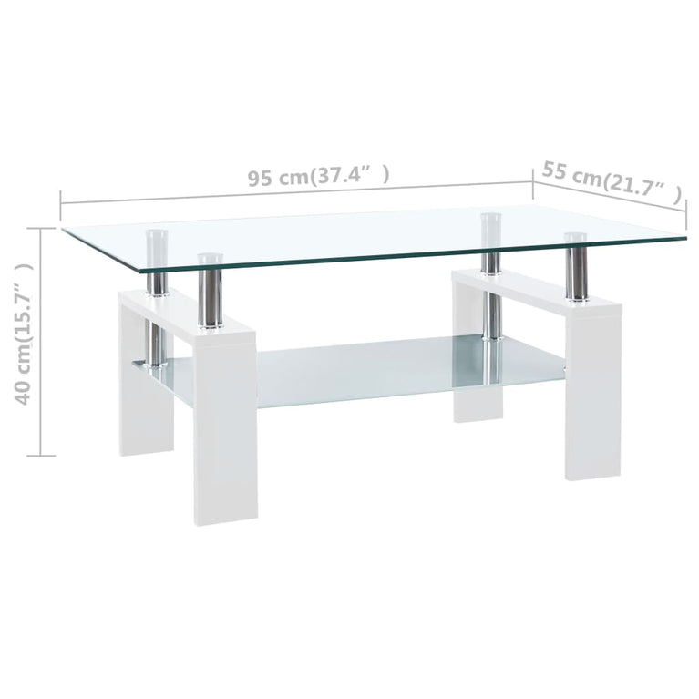 Salontafel 95x55x40 cm gehard glas transparant en wit