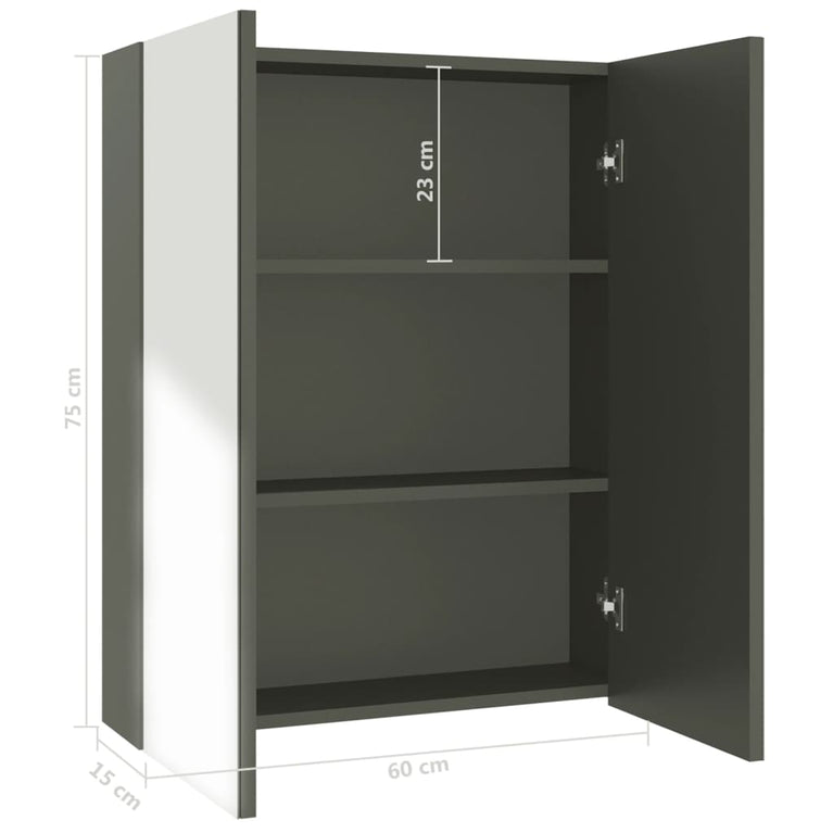 Badkamerkast met spiegel 60x15x75 cm MDF grijs MeubelReus