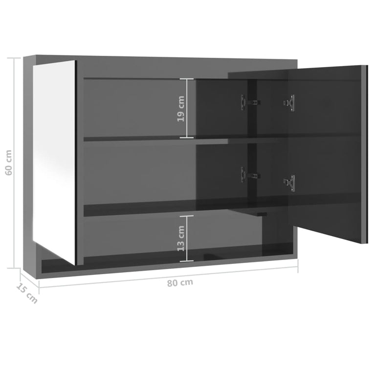 Badkamerkast met spiegel 80x15x60 cm MDF grijs MeubelReus