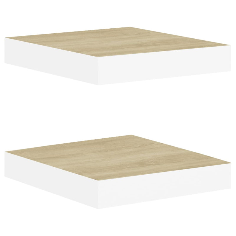 Wandschappen zwevend 2 st 23x23,5x3,8 cm MDF eikenkleurig wit MeubelReus