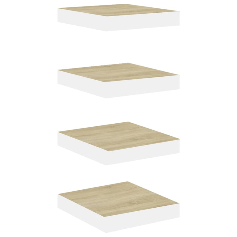 Wandschappen zwevend 4 st 23x23,5x3,8 cm MDF eikenkleurig wit MeubelReus