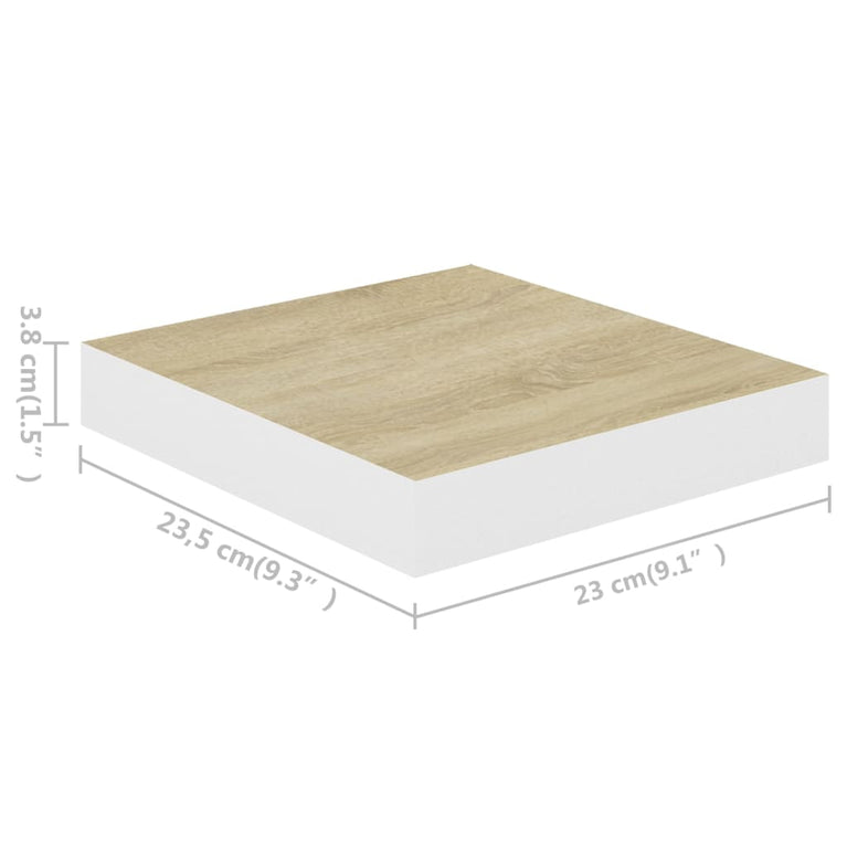 Wandschappen zwevend 4 st 23x23,5x3,8 cm MDF eikenkleurig wit MeubelReus