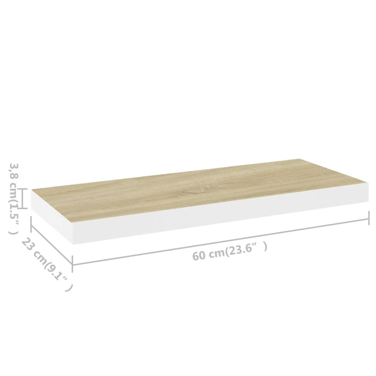Wandschappen zwevend 2 st 60x23,5x3,8 cm MDF eikenkleurig wit MeubelReus
