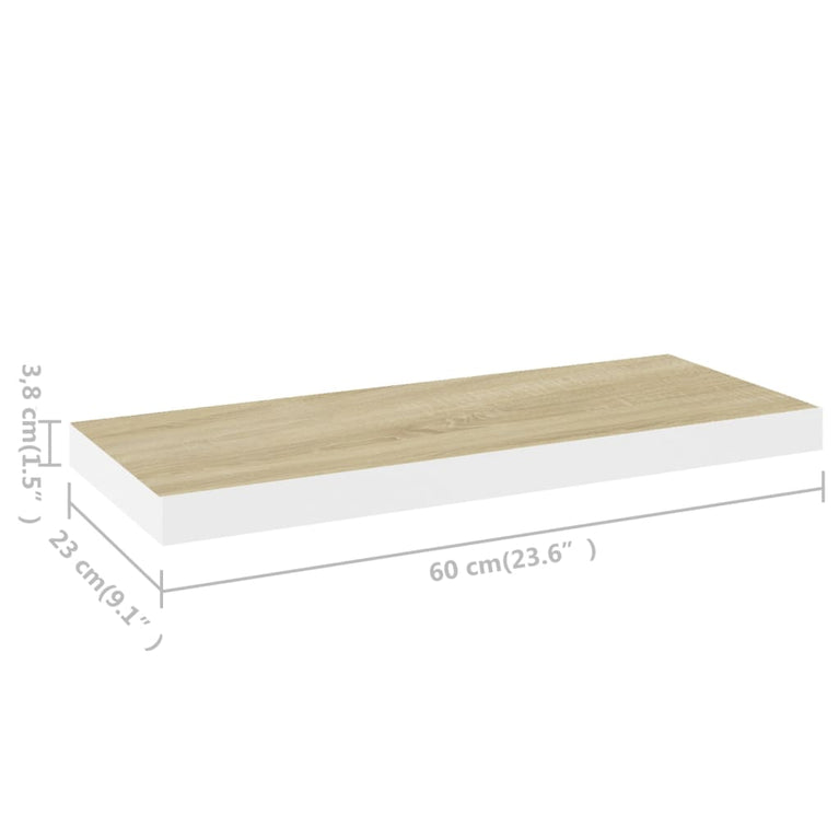 Wandschappen zwevend 4 st 60x23,5x3,8 cm MDF eikenkleurig wit MeubelReus