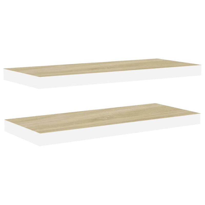 Wandschappen zwevend 2 st 80x23,5x3,8 cm MDF eikenkleurig wit MeubelReus