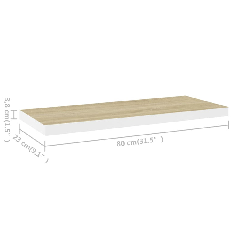 Wandschappen zwevend 2 st 80x23,5x3,8 cm MDF eikenkleurig wit MeubelReus