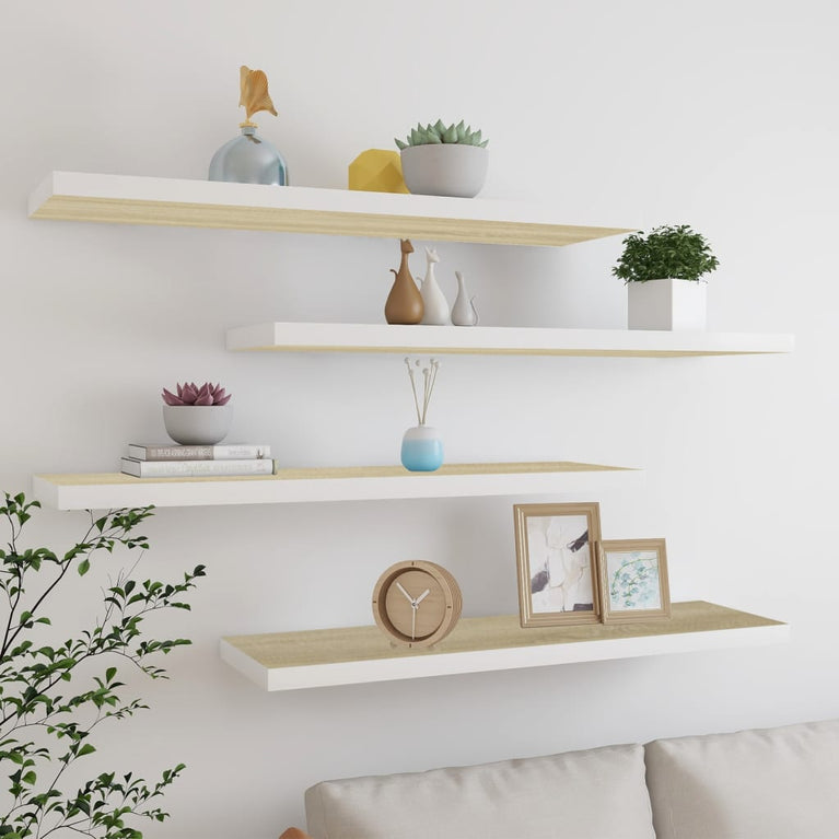 Wandschappen zwevend 4 st 90x23,5x3,8 cm MDF eikenkleurig wit MeubelReus