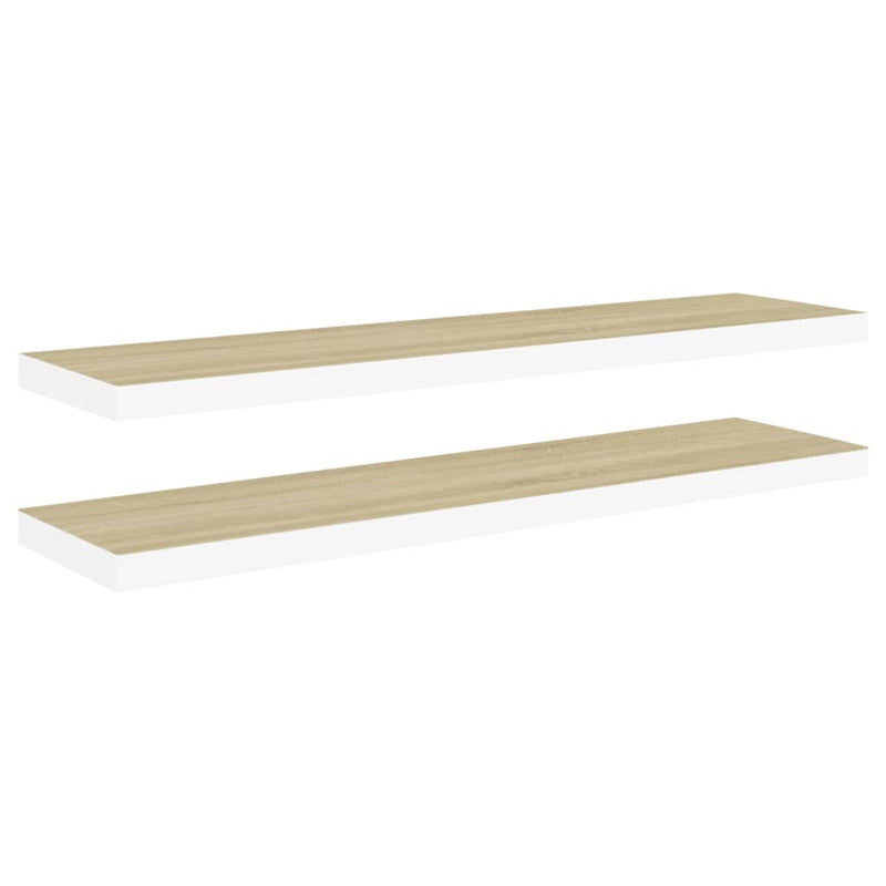 Wandschappen zwevend 2 st 120x23,5x3,8 cm MDF eikenkleurig wit MeubelReus