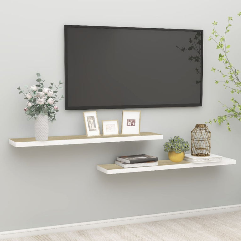Wandschappen zwevend 2 st 120x23,5x3,8 cm MDF eikenkleurig wit MeubelReus