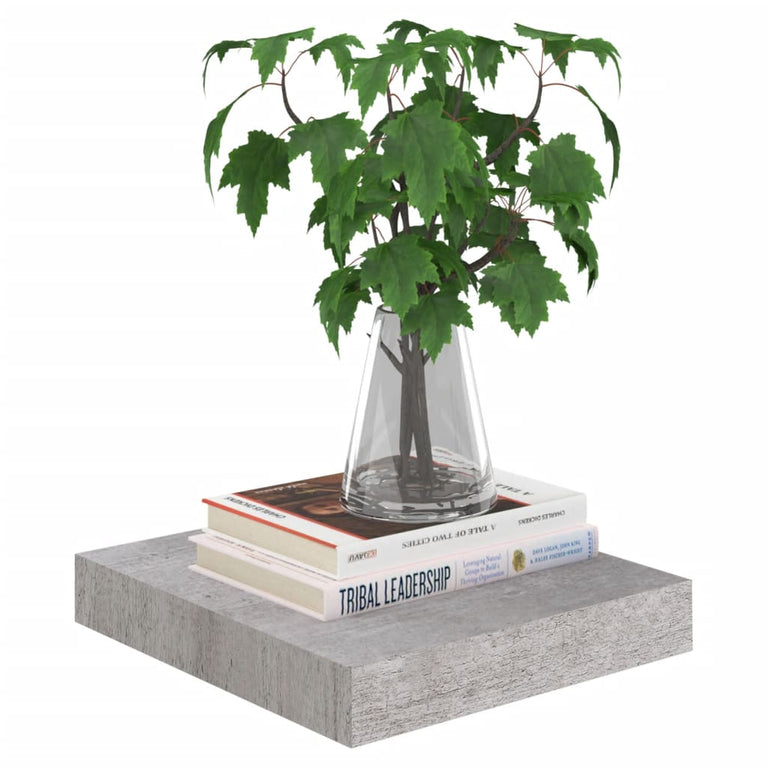 Wandschappen 4 st zwevend 23x23,5x3,8 cm MDF betongrijs MeubelReus