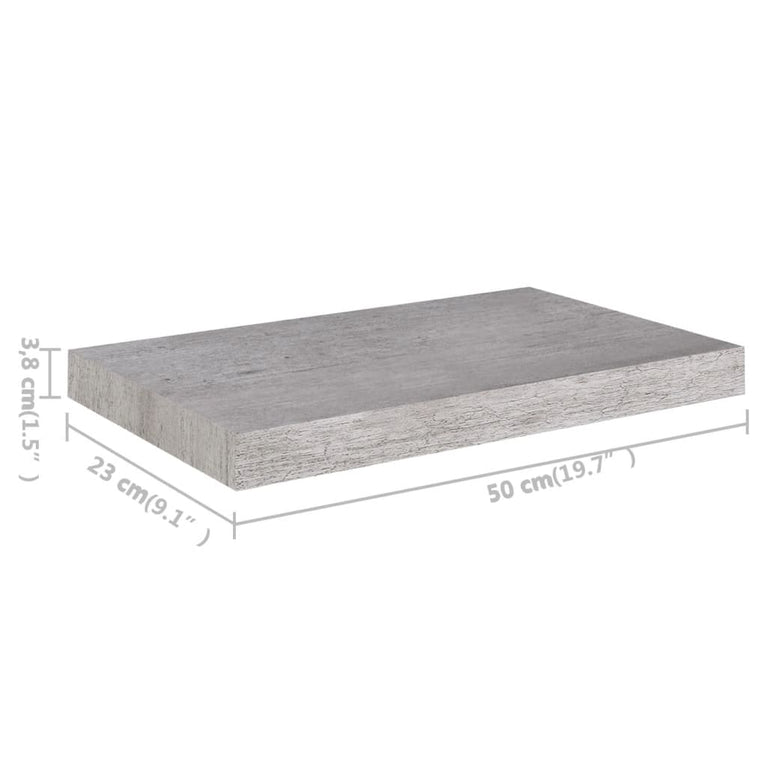 Wandschap zwevend 50x23x3,8 cm MDF betongrijs MeubelReus