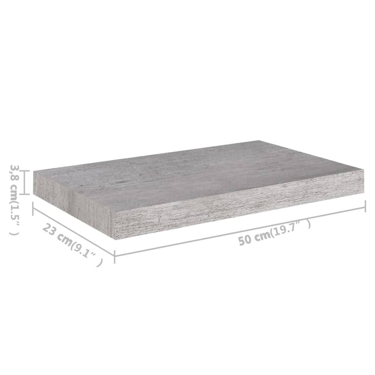 Wandschappen zwevend 2 st 50x23x3,8 cm MDF betongrijs MeubelReus