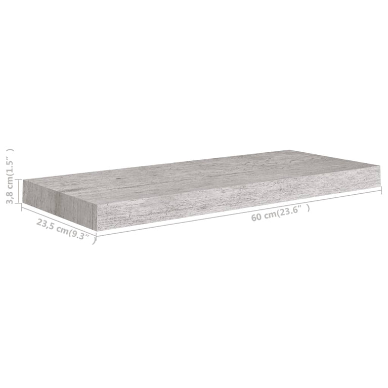 Wandschappen zwevend 2 st 60x23,5x3,8 cm MDF betongrijs MeubelReus