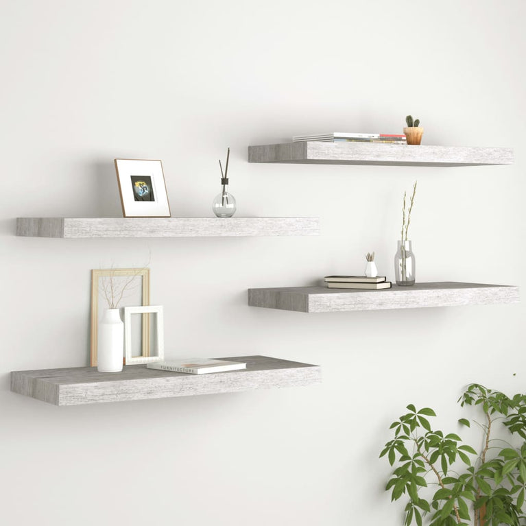 Wandschappen zwevend 4 st 60x23,5x3,8 cm MDF betongrijs MeubelReus