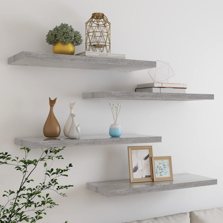 Wandschappen zwevend 4 st 80x23,5x3,8 cm MDF betongrijs MeubelReus