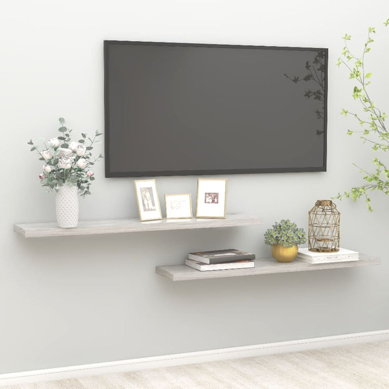 Wandschappen zwevend 2 st 120x23,5x3,8 cm MDF betongrijs MeubelReus