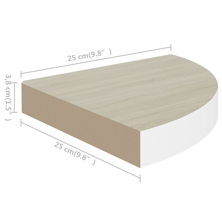 Hoekwandschap 25x25x3,8 cm MDF eikenkleurig en wit MeubelReus