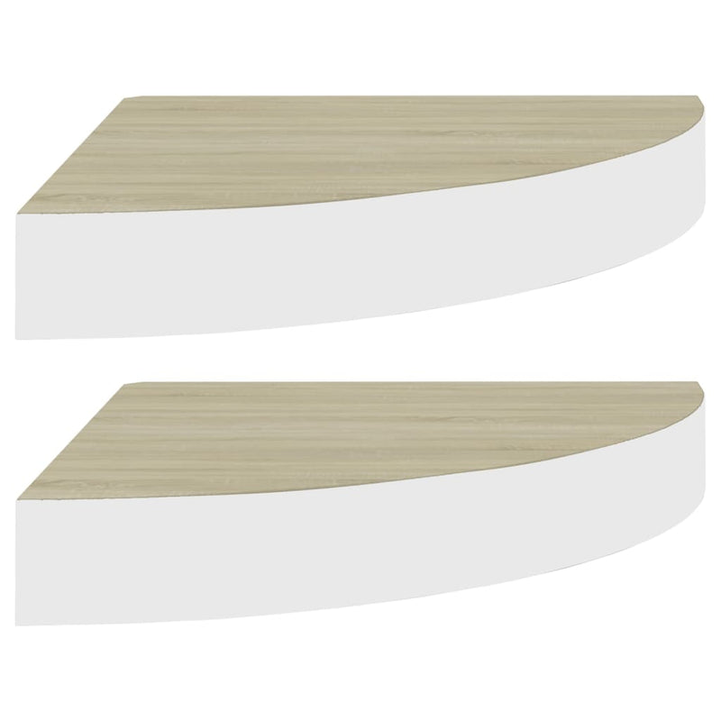 Hoekwandschappen 2 st 25x25x3,8 cm MDF eikenkleurig en wit MeubelReus