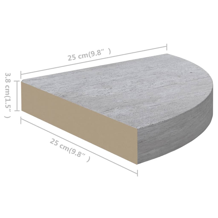 Hoekwandschap 25x25x3,8 cm MDF betongrijs MeubelReus