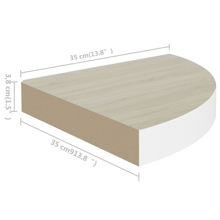 Hoekwandschap 35x35x3,8 cm MDF eikenkleurig en wit MeubelReus